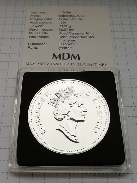 КАНАДА 1 долар 1991р. СРІБЛО. 175р.- пароплаву Фронтенак. Сертифікат