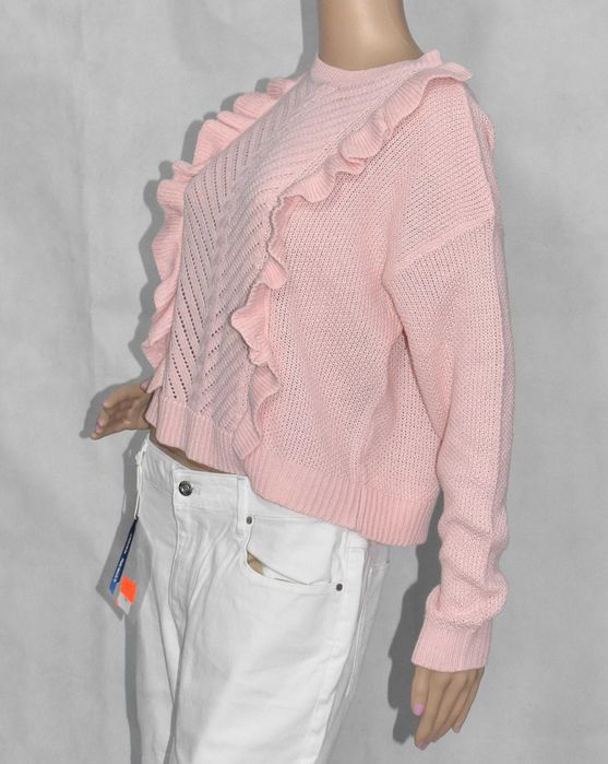 Select Różowy Krótki Sweter z Falbanami 44 Miękki Akryl