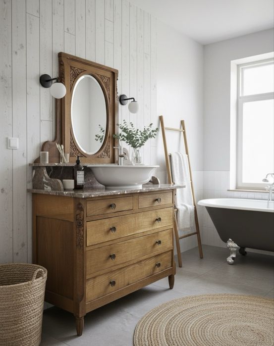 Secesyjna toaletka z marmurowym blatem i umywalką Flamina