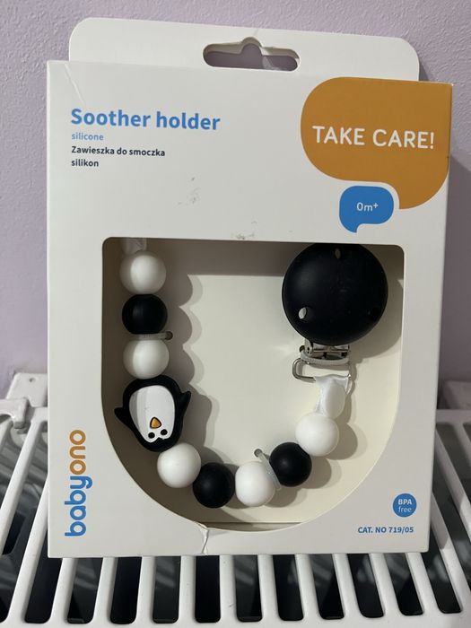 Zawieszka do smoczka babyono silikon natural pingwin