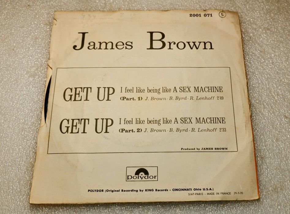 Antigo disco vinil single de 1970 James Brown – A Sex Machine