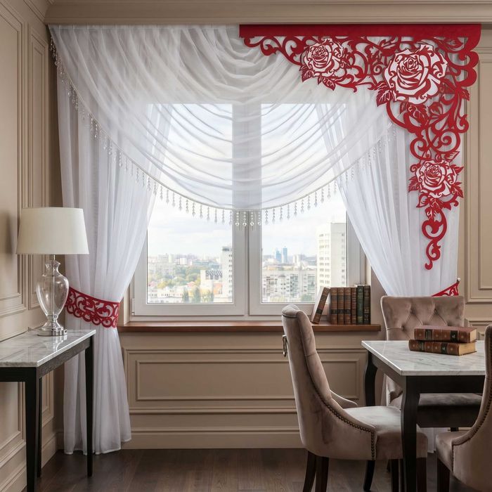 Firana Draperia Dwa Kokony I Ażur Kolorowy Róże 3D 1,4M -3M