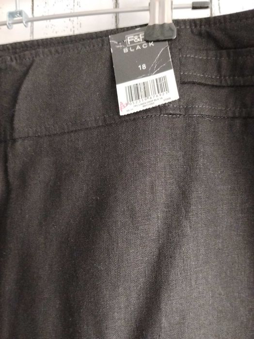 Czarne Lniane spodnie Rybaczki 3/4 F&F | Rozmiar 46 UK 18 | Len i Wiskoza