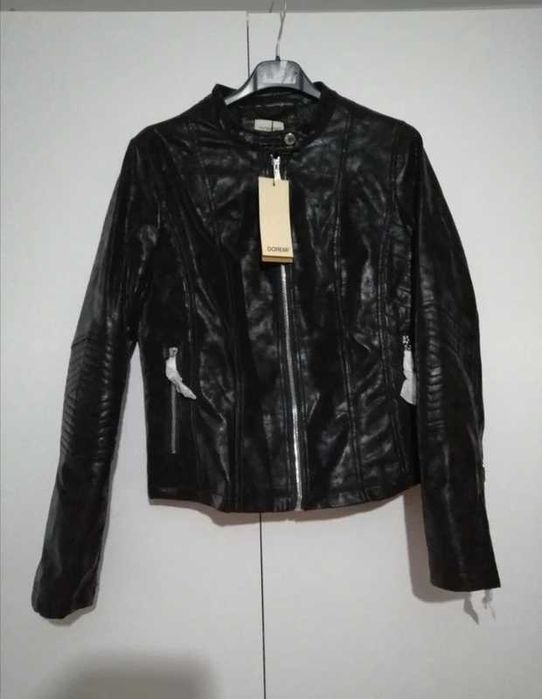 Ramoneska czarna skórzana eko zamszowa s kurtka