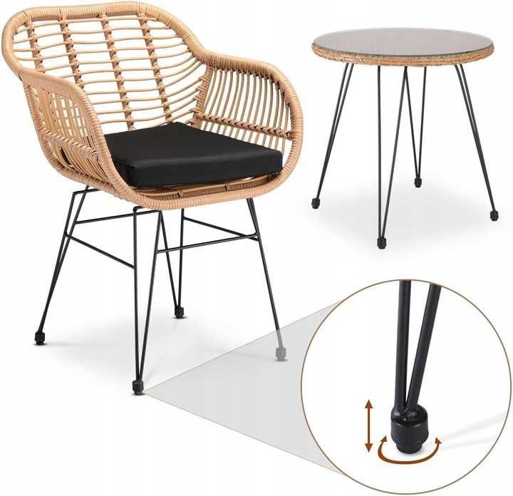 Meble wiklinowe ratanowe rattan trasowe stół + 2 fotele krzesła ratan