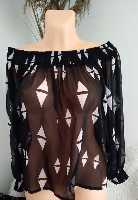 Bluzka hiszpanka z bufiastymi rękawami, owersize-H&M