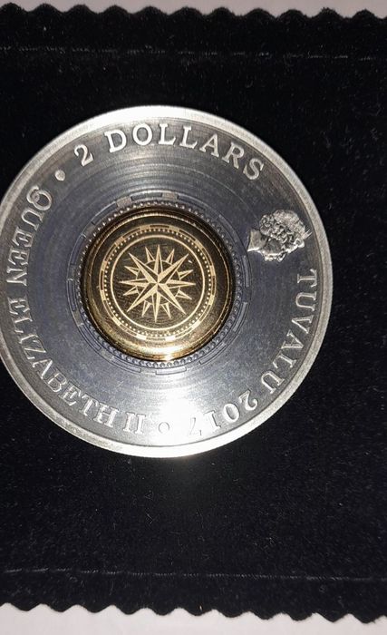 Редкая коллекционная монета Тувалу 2 доллара 2017 года с компасом