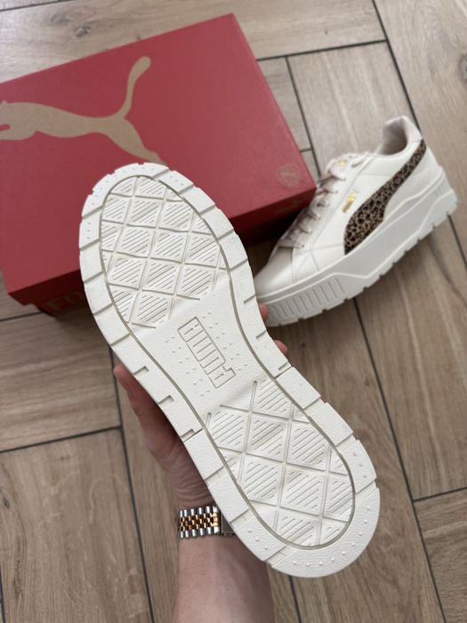 Nowe Skórzane Trampki Damskie Puma na Platformie Panterka Kremowe 41