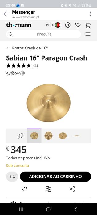 SABIAN Paragon 16" crash, Neil Peart signature