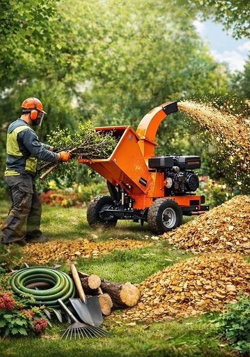 Zrębki Utylizacja gałęzi krzewów odpadów roślinnych rębak  przycinka