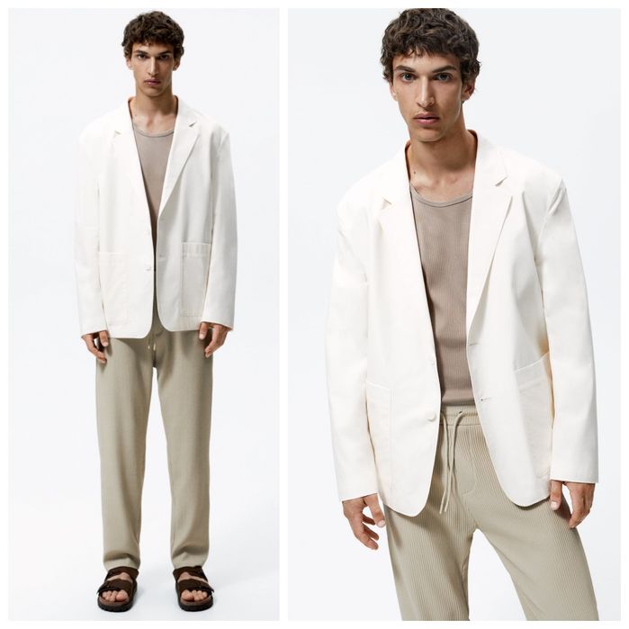 ZARA M beżowe plisowane męskie spodnie wygodne o kroju relaxed fit