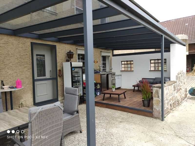 Zadaszenie tarasu,pergola,aluminium -szklo,drzwi przesuwne.