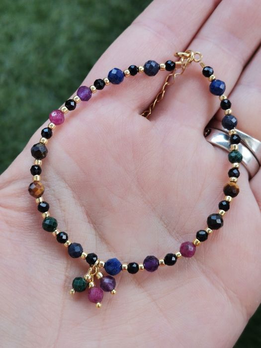 Bransoletka na lince czakry 7 czakr szafir rubin lapis turmalin ciemna