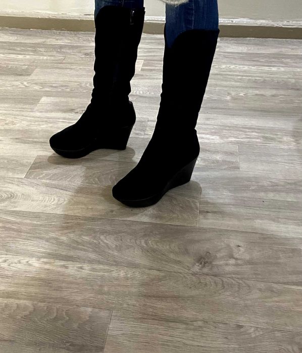 Сапоги жіночі натуральна замша на овчині чорні р. 37  (24,5 см)