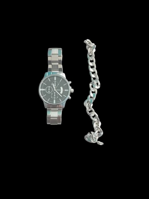 Zegarek męski/unisex + bransoletka, srebrny, nowy