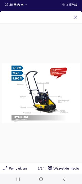 Płyta wibracyjne Hyundaia 54kg 2,8 KM