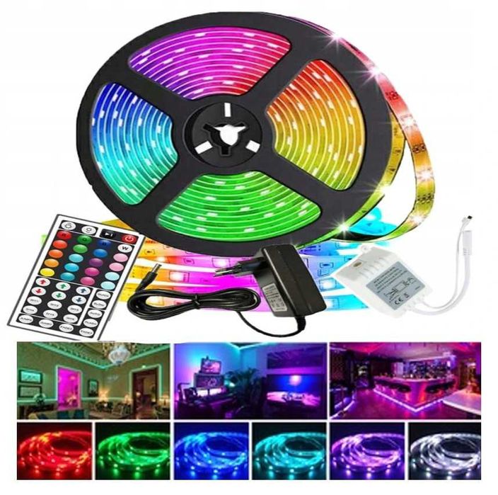 TAŚMA LED 5050 kolorowa wodoodporna 5M RGB + PILOT biała r