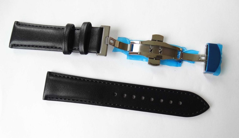 Pasek skórzany do zegarka 20mm 22mm klamra motylkowa srebrna czarny