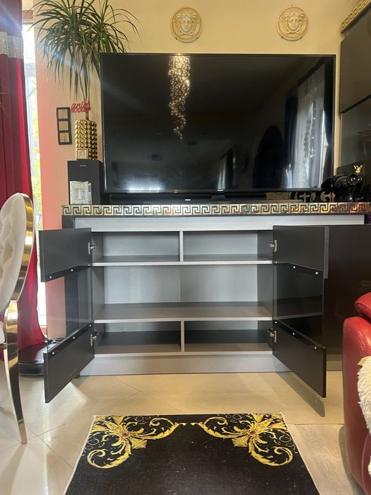 Zestaw 2x komoda + słupek (witryna) glamour wzór grecki LED
