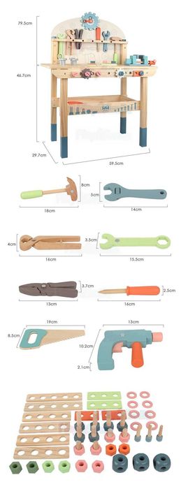 Warsztat stół warsztatowy drewniany narzędzia zestaw majsterkowicza