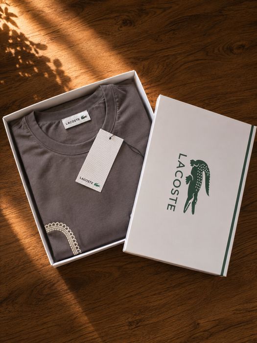 Lacoste T-Shirt Cinzenta Premium Homem Nova com Etiquetas