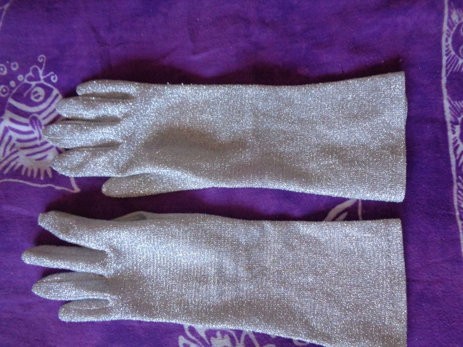 рукавички люрекс срібні весільні 32см