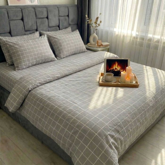 Постільна білизна Варена Бавовна. Сіра клітинка. Власне пошиття