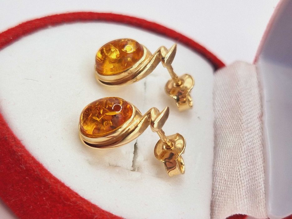 Nowe złote kolczyki. 585 (14K). BURSZTYN