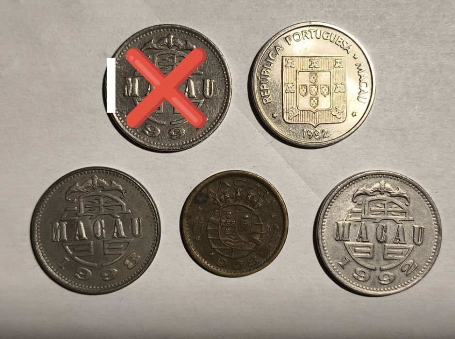 Lote de 5 Moedas de Macau [1968 a 1998]