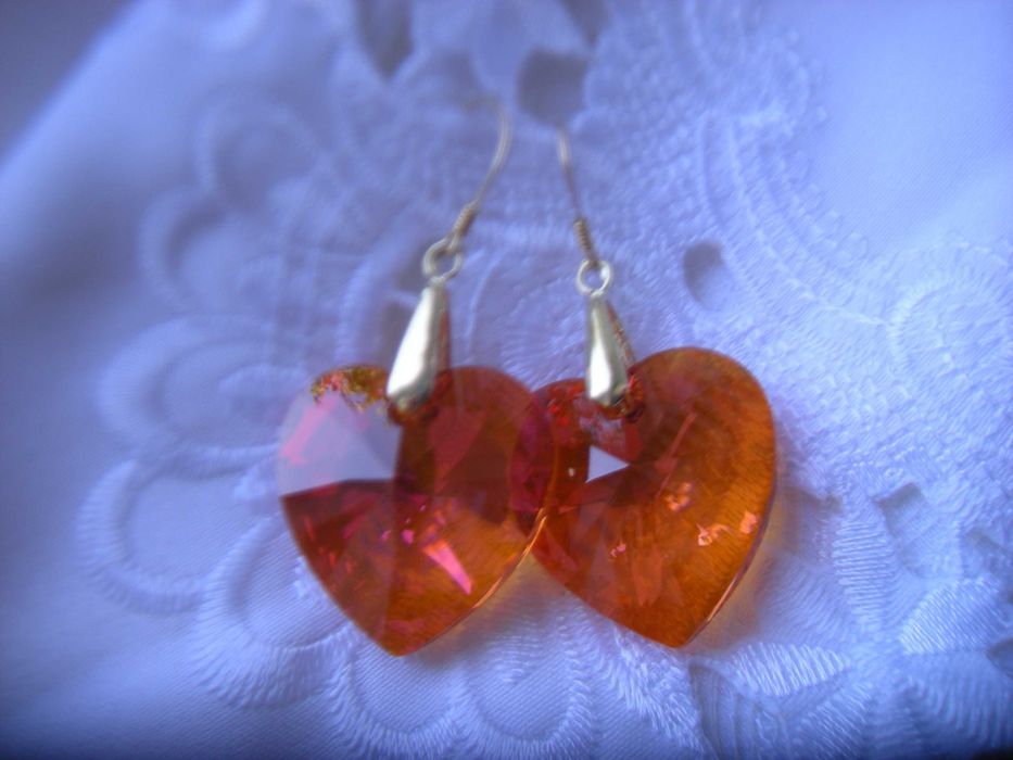kolczyki 5,5cm kryształy Swarovski duże serca pomarańczowe