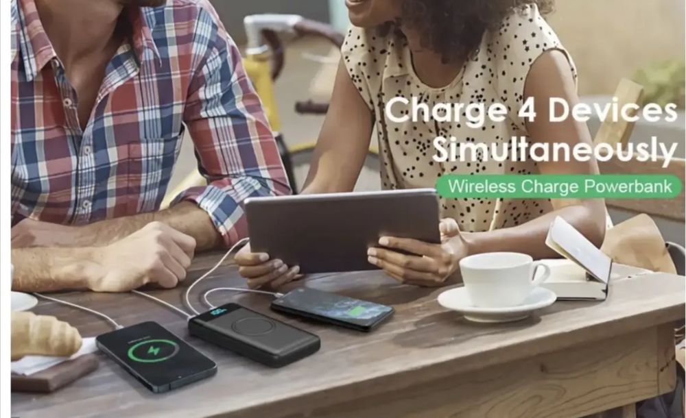 Power Bank black FOCHEW 30800mAh PD, QC 4.0, Qi бездротове заряджання