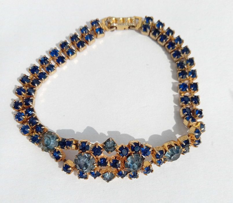 Браслет вінтажний Сині камінчики. Чеська вінтажна біжутерія