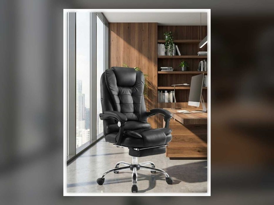 Nowy Fotel Biurowy Obrotowy Z Podnóżkiem Ekoskóra Ergonomiczny