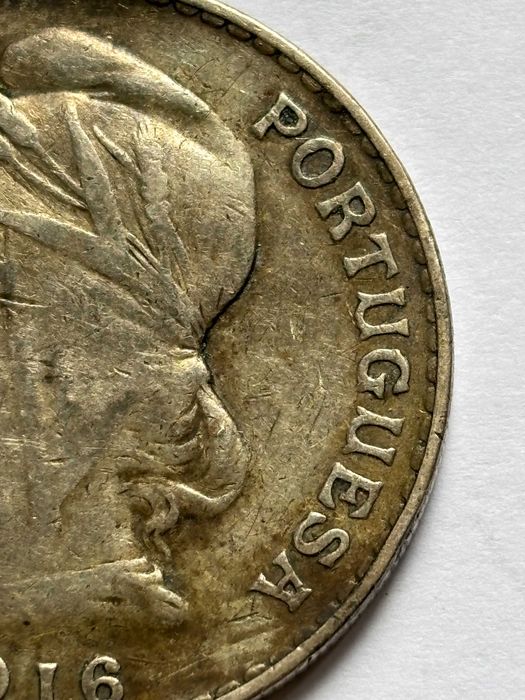 Moeda 50 centavos portugueses prata 1916 Km#561