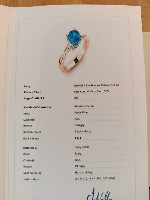 Pierścionek z błękitnym topazem i brylantami