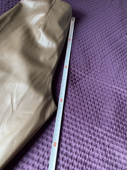 Spodnie brązowe z wysokim stanem, skóra ekologiczna rozmiar M
