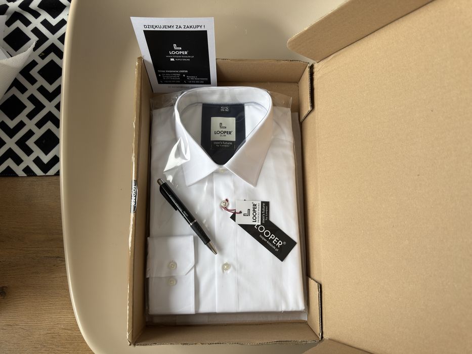 Koszula męska LOOPER - biała z długim rękawem  176/182