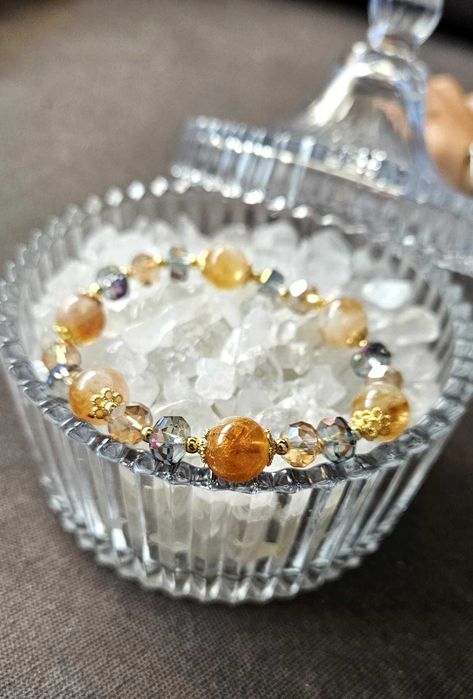 Pulseira de cristal amarelo natural e grãos de cristal austríaco