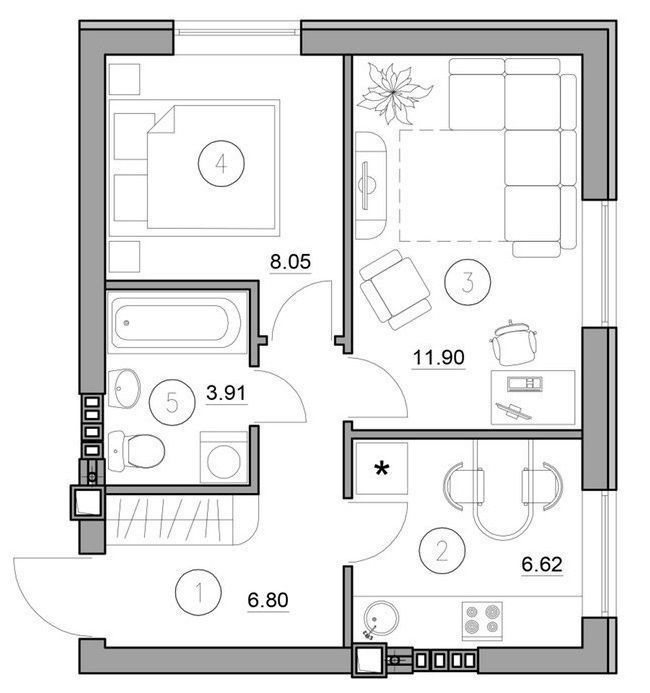 2к квартира 37м2 середній поверх, зданий будинок, знижка акція