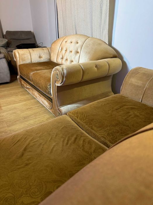 Zestaw dwóch sof barokowych welur glamour – stan bardzo dobry!