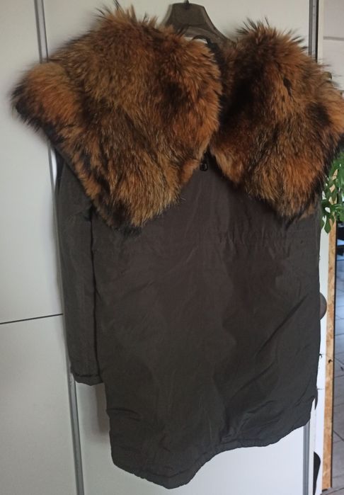 Parka puchowa lis jenot zima kurtka okazja