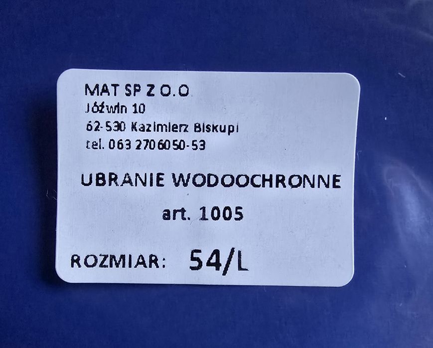 Ubranie wodoochronne  - L54 - 62 - 4XL  - NOWE