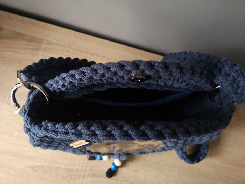 Torebka sznurkowa, ze sznurka – okrągła granatowa – kobieta