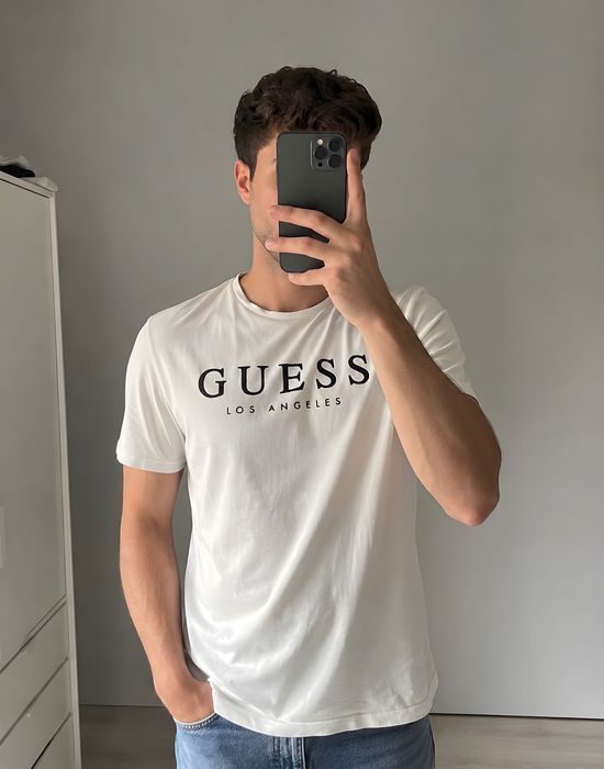 GUESS Logo Tee roz. M męska biała koszulka bawełna elastan men’s white t-shirt cotton elastane