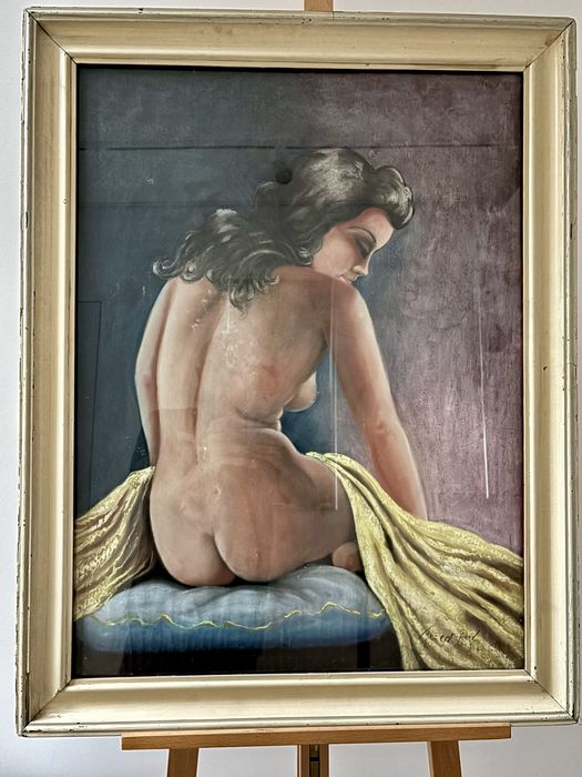 Kobiecy Akt Oryginalny obraz Pastela sygnowana Pál Fried  Paryż ca1950