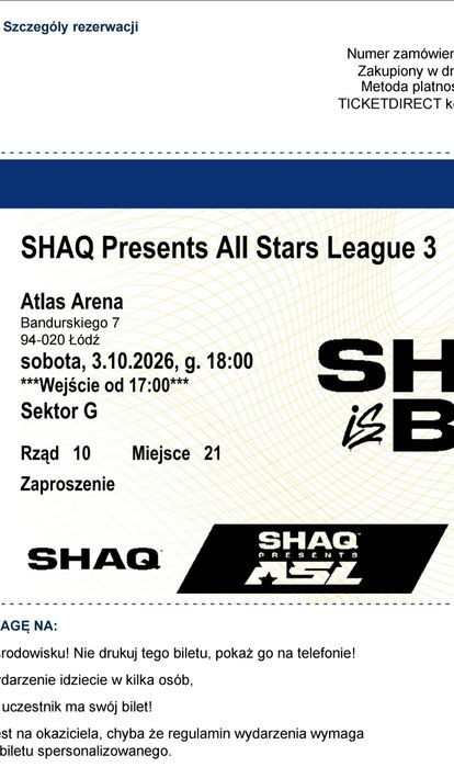 Bilety shaq lodz