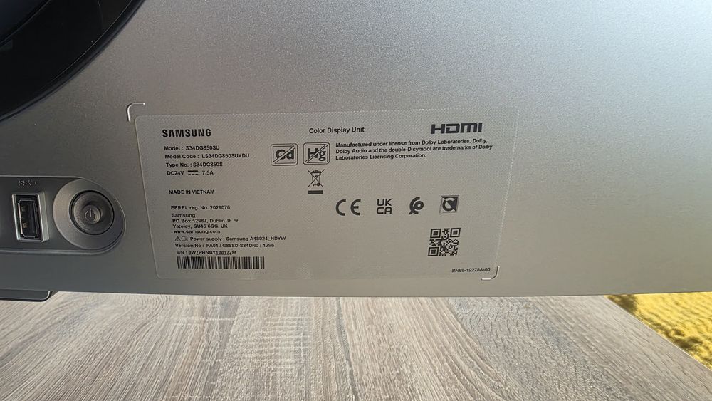 Monitor SAMSUNG Odyssey G8 LS34DG850SUXDU 34.1" OLED 3440x1440px