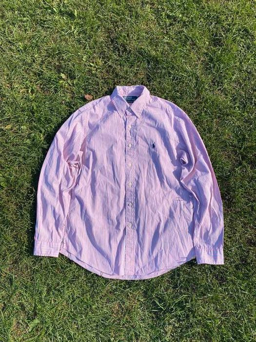Koszula męska w pasy Ralph Lauren różowy Logo haft old money style men