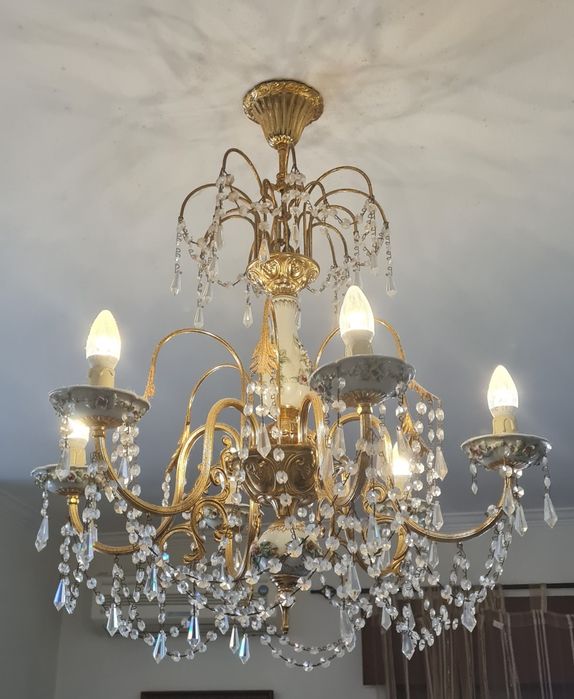 Candeeiro lustre cristal e porcelana limoges