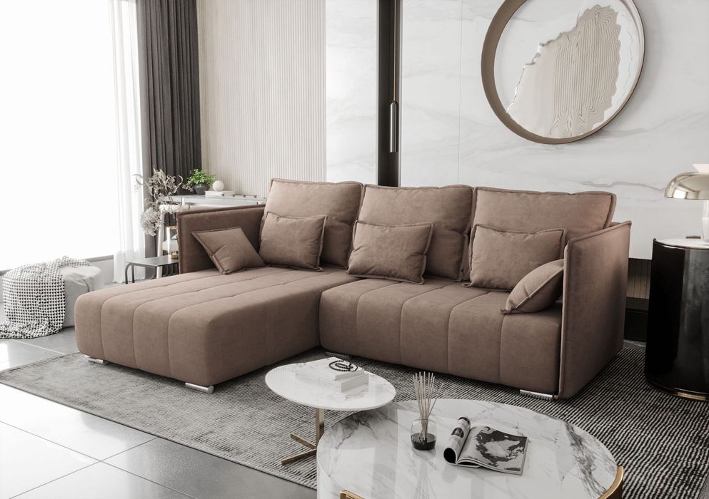 Narożnik Rogówka L ZEFIR Funkcja spania wygodny pikowany EN MEBLE